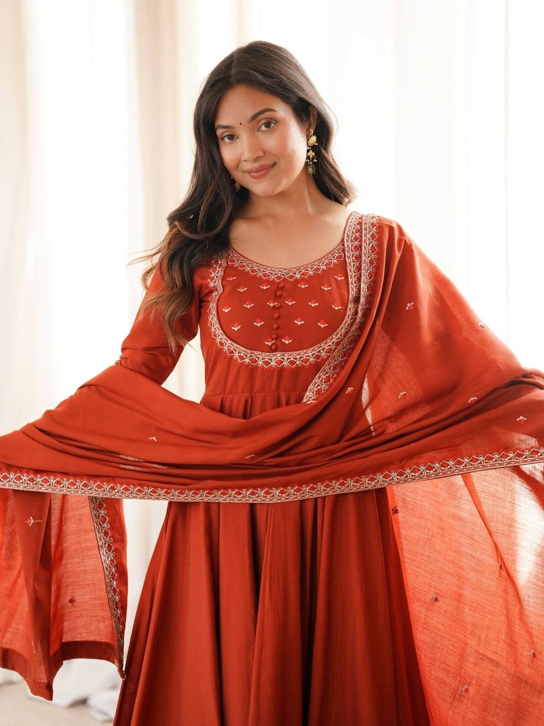 SAJAVAT ETHENIC WEAR Women Ethnic Motifs Embroidered Regular Thread Work Kurta with Trousers & With Dupatta thumbnail 5