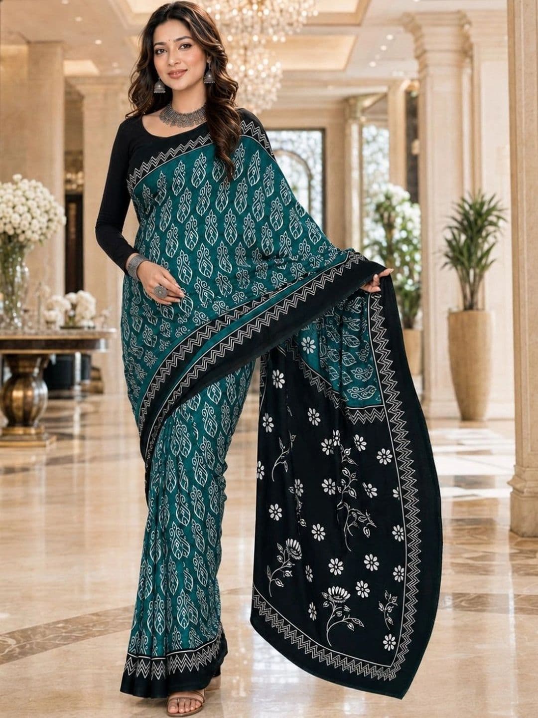 Karishma Floral Pure Cotton Block Print Saree - view 1