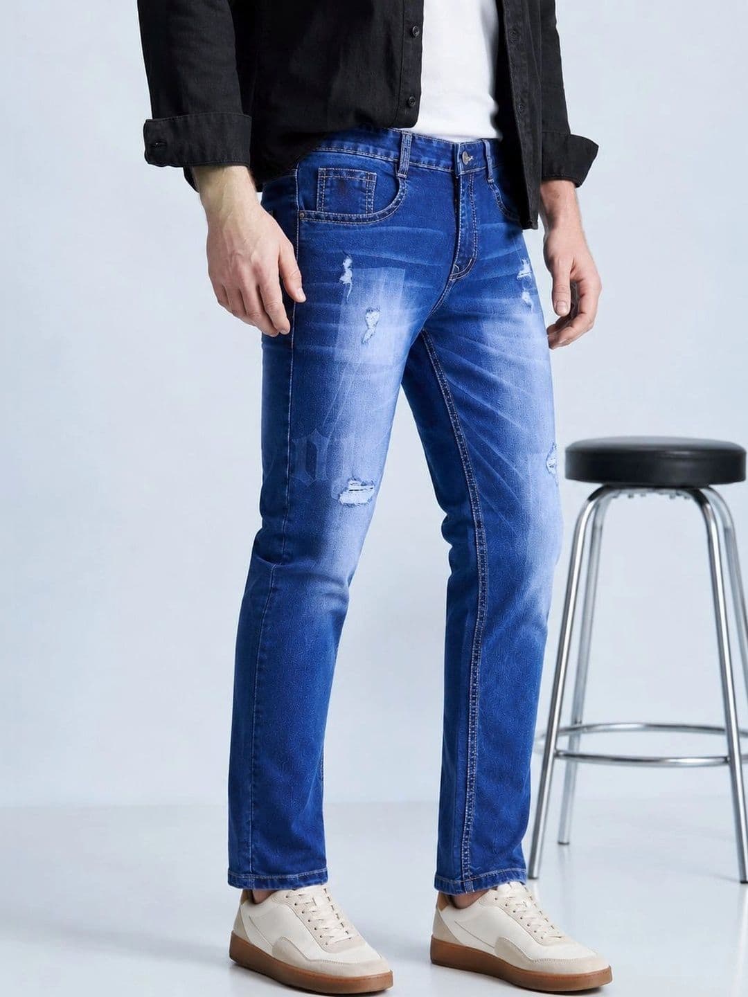 GEX Men Jean Relaxed Fit Mid-Rise Highly Distressed Stretchable Jeans thumbnail 4