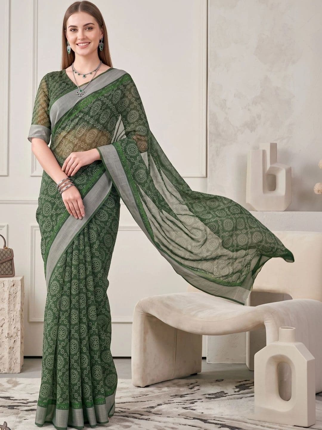 BORAD FASHION Bandhani Designer Chanderi Saree thumbnail 3