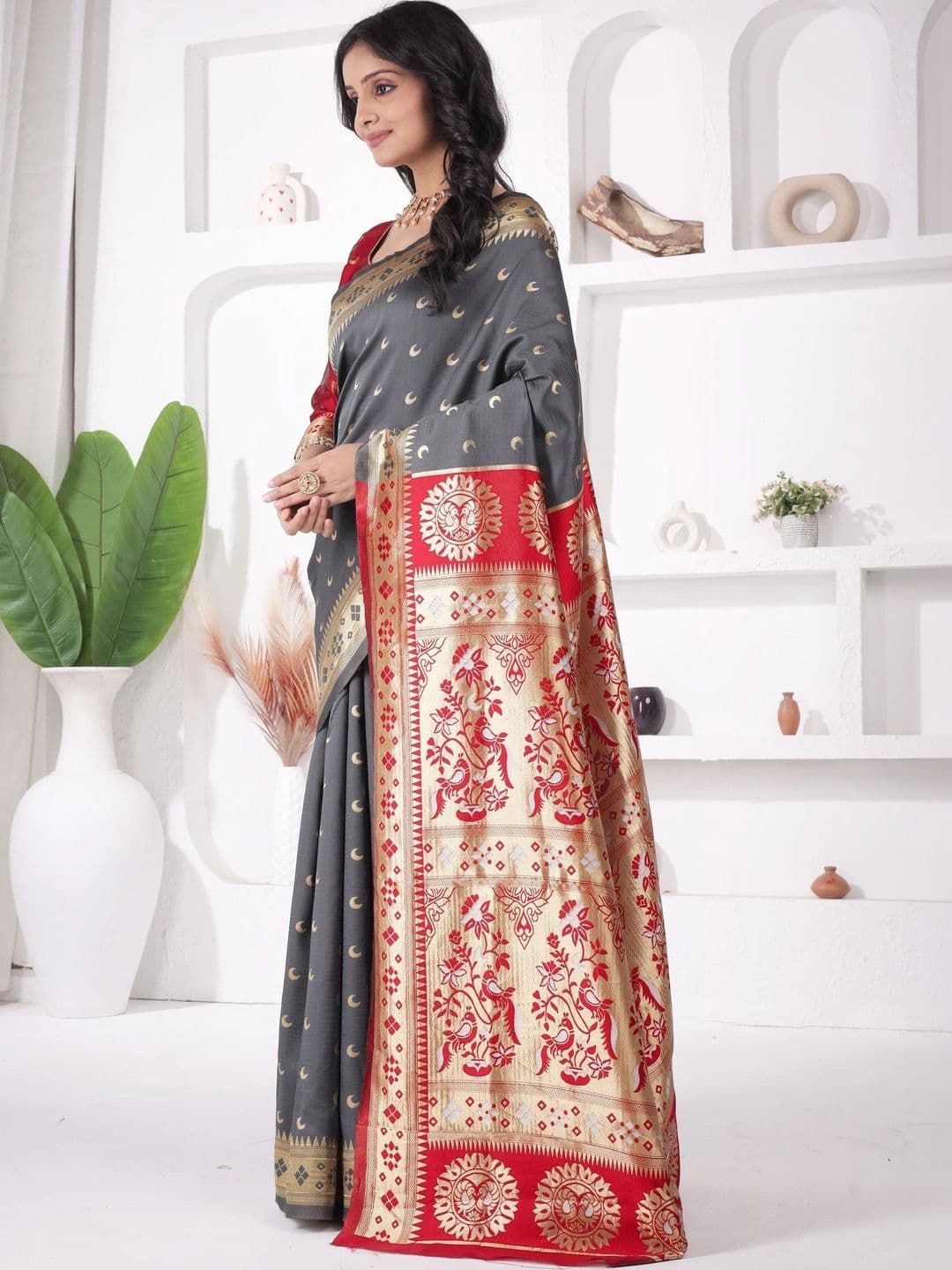 revika Woven Design Zari Art Silk Designer Kanjeevaram Saree thumbnail 4