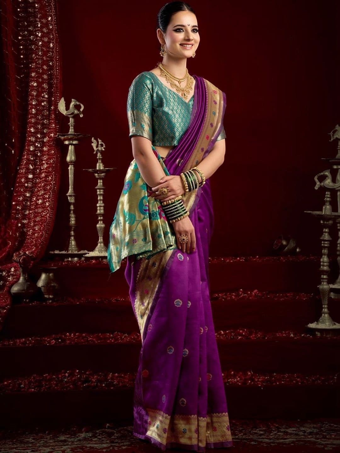 BORAD FASHION Woven Design Zari Silk Blend Designer Paithani Saree thumbnail 3