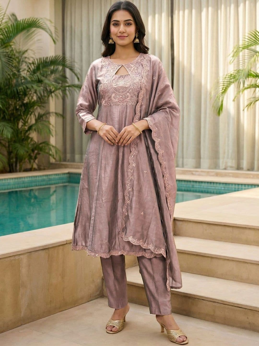 all about you Women Ethnic Motifs Embroidered Regular Thread Work Kurta with Trousers & With Dupatta - view 1