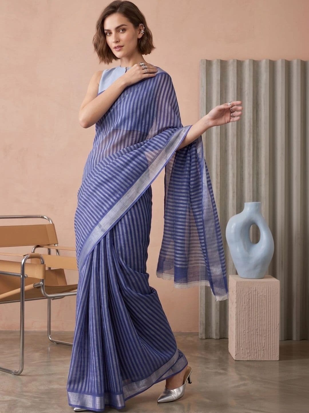 BORAD FASHION Striped Designer Chanderi Saree thumbnail 2