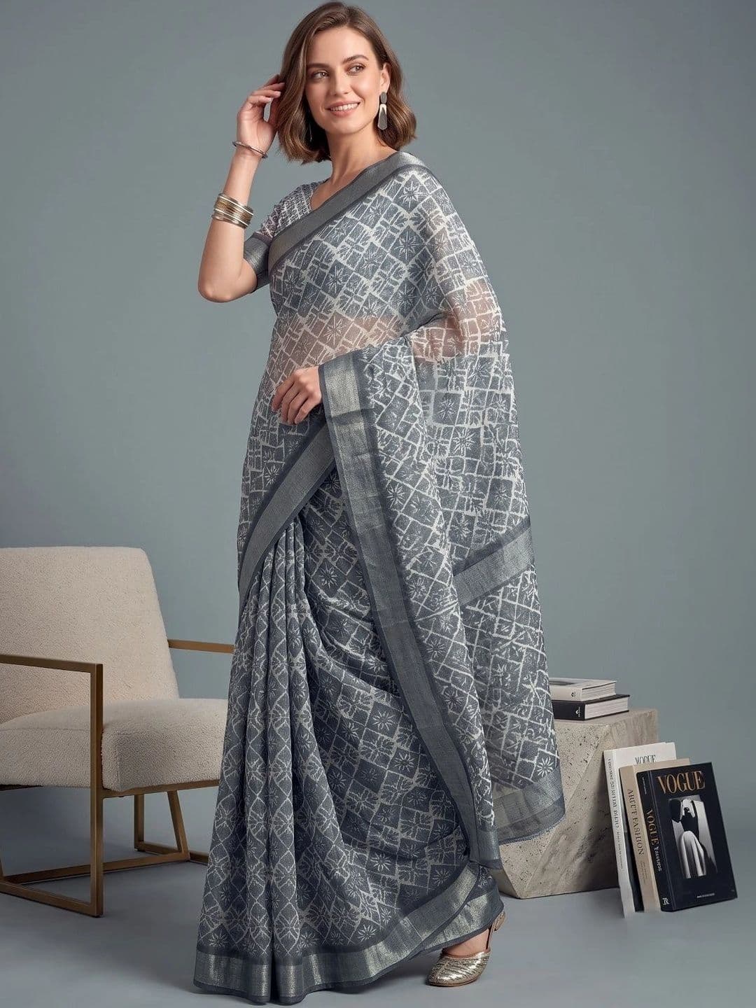 BORAD FASHION Designer Chanderi Saree thumbnail 4