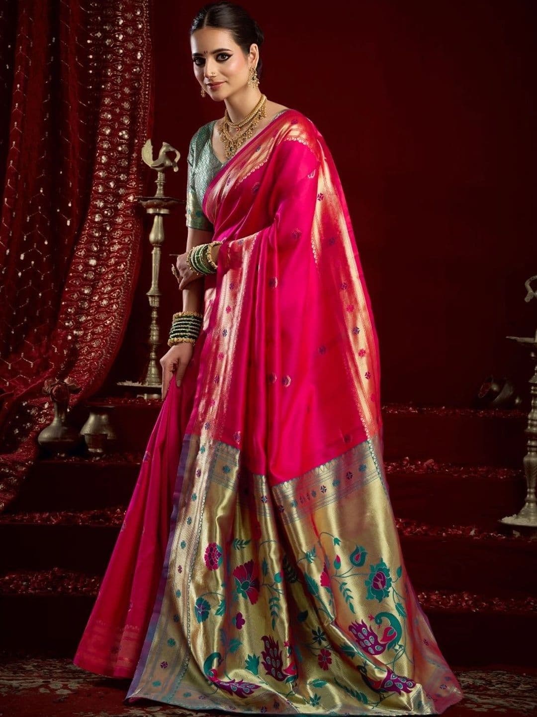 BORAD FASHION Woven Design Zari Silk Blend Designer Paithani Saree thumbnail 3