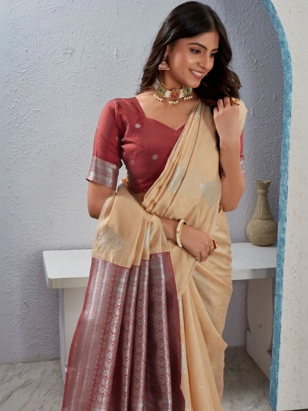 revika Woven Design Zari Art Silk Designer Kanjeevaram Saree thumbnail 3