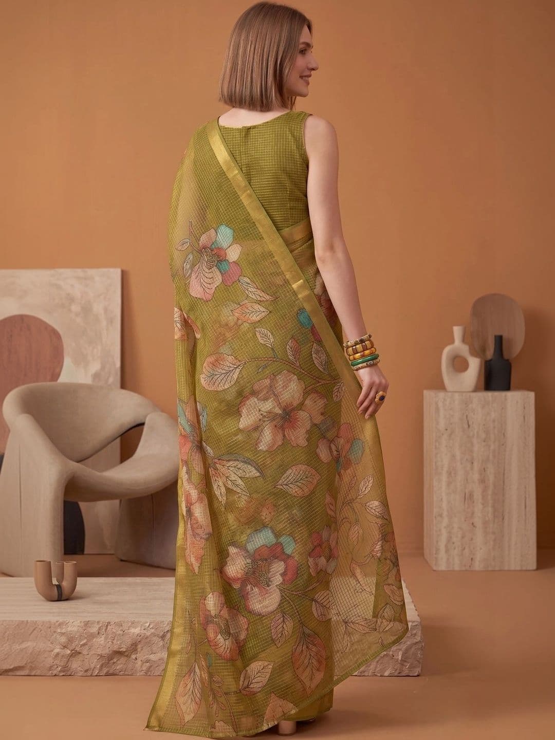 BORAD FASHION Floral Designer Chanderi Saree thumbnail 3