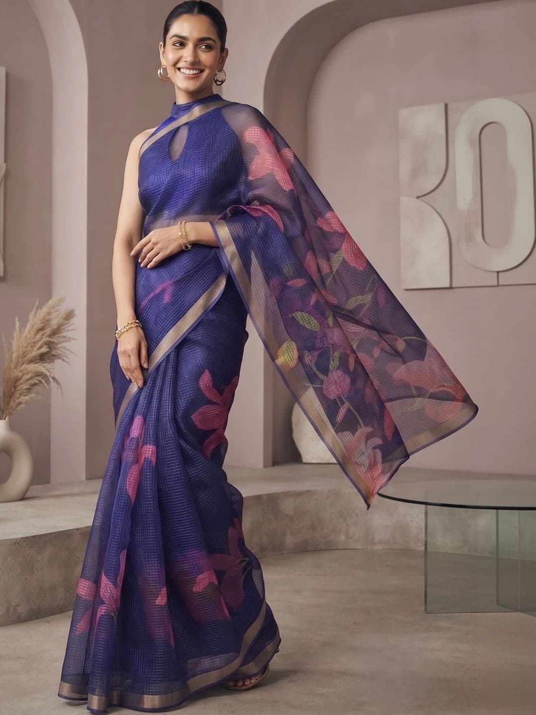 BORAD FASHION Floral Designer Chanderi Saree - view 1