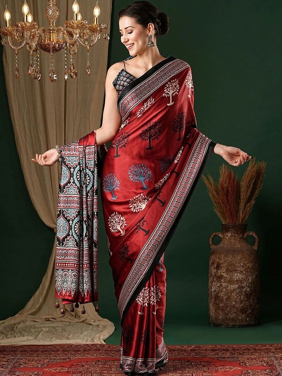 NKV Kalamkari Mirror Work Silk Blend Heavy Work Mysore Silk Saree - view 1