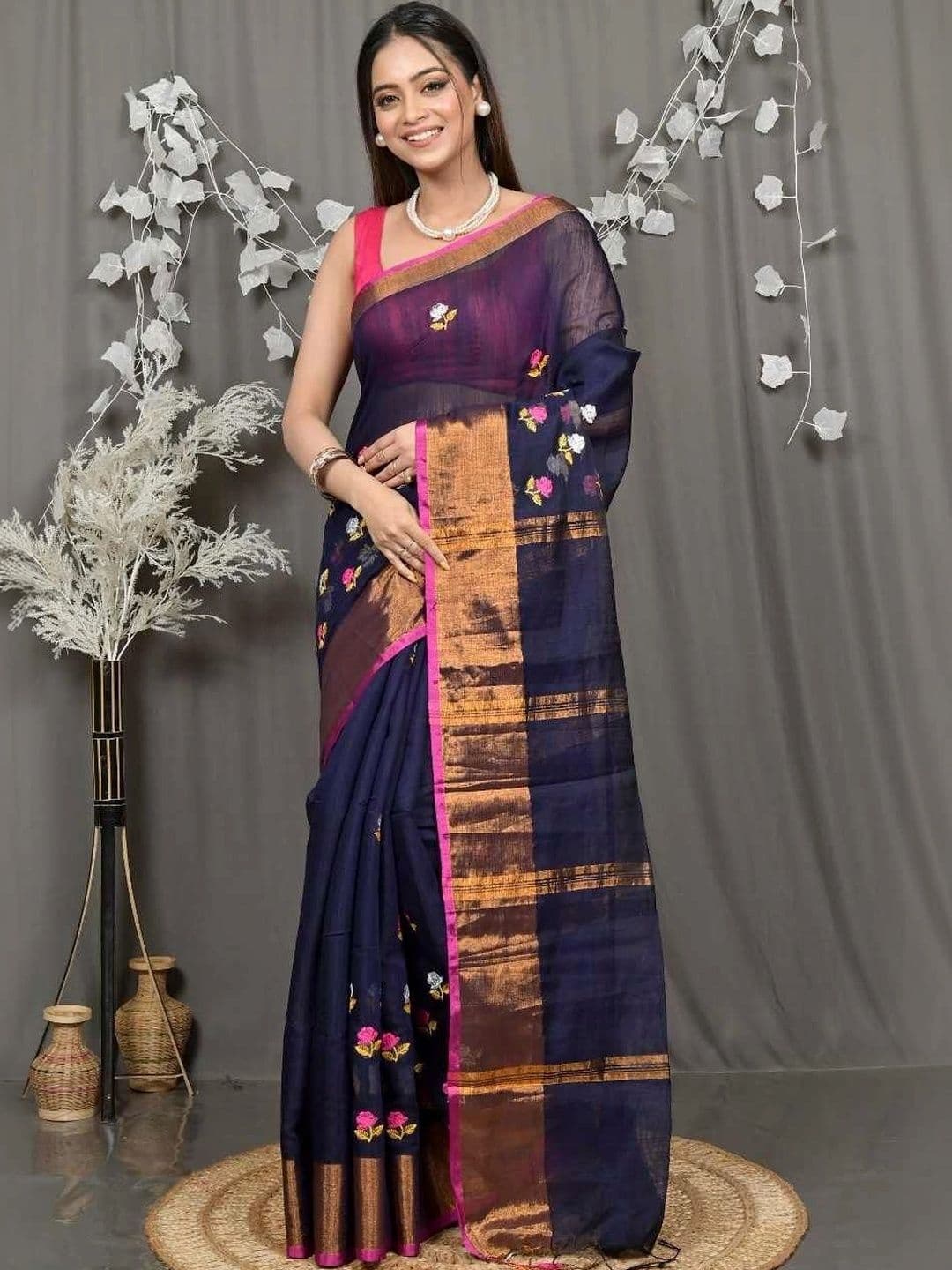 RoyBoni Floral Pure Cotton Taant Saree - view 1