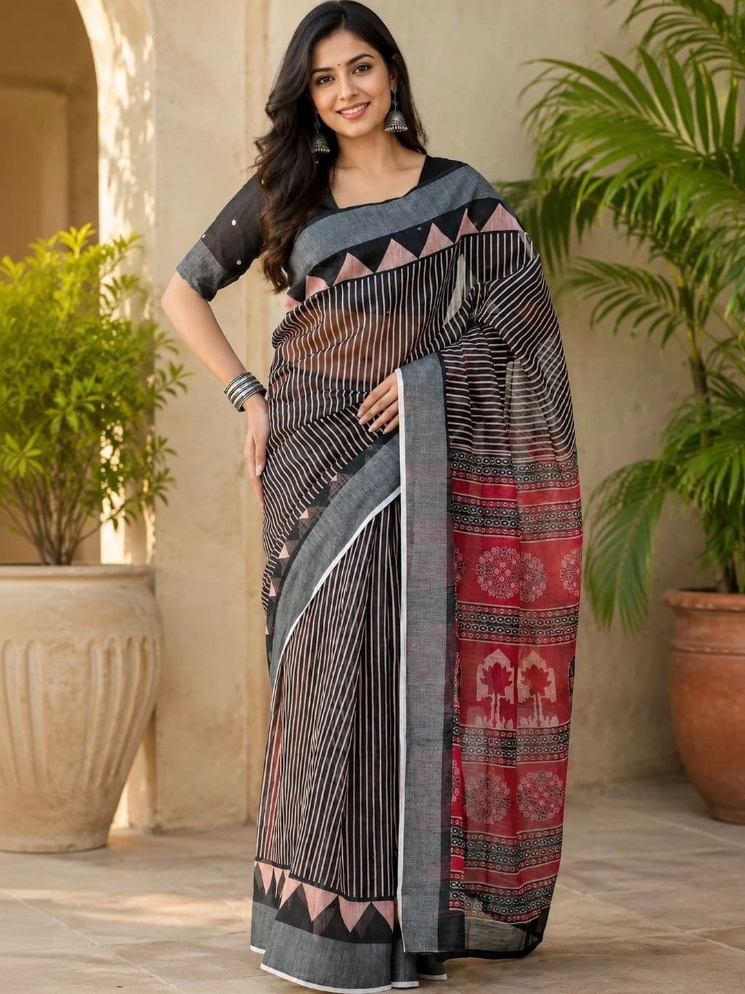 BORAD FASHION Striped Designer Chanderi Saree - view 1