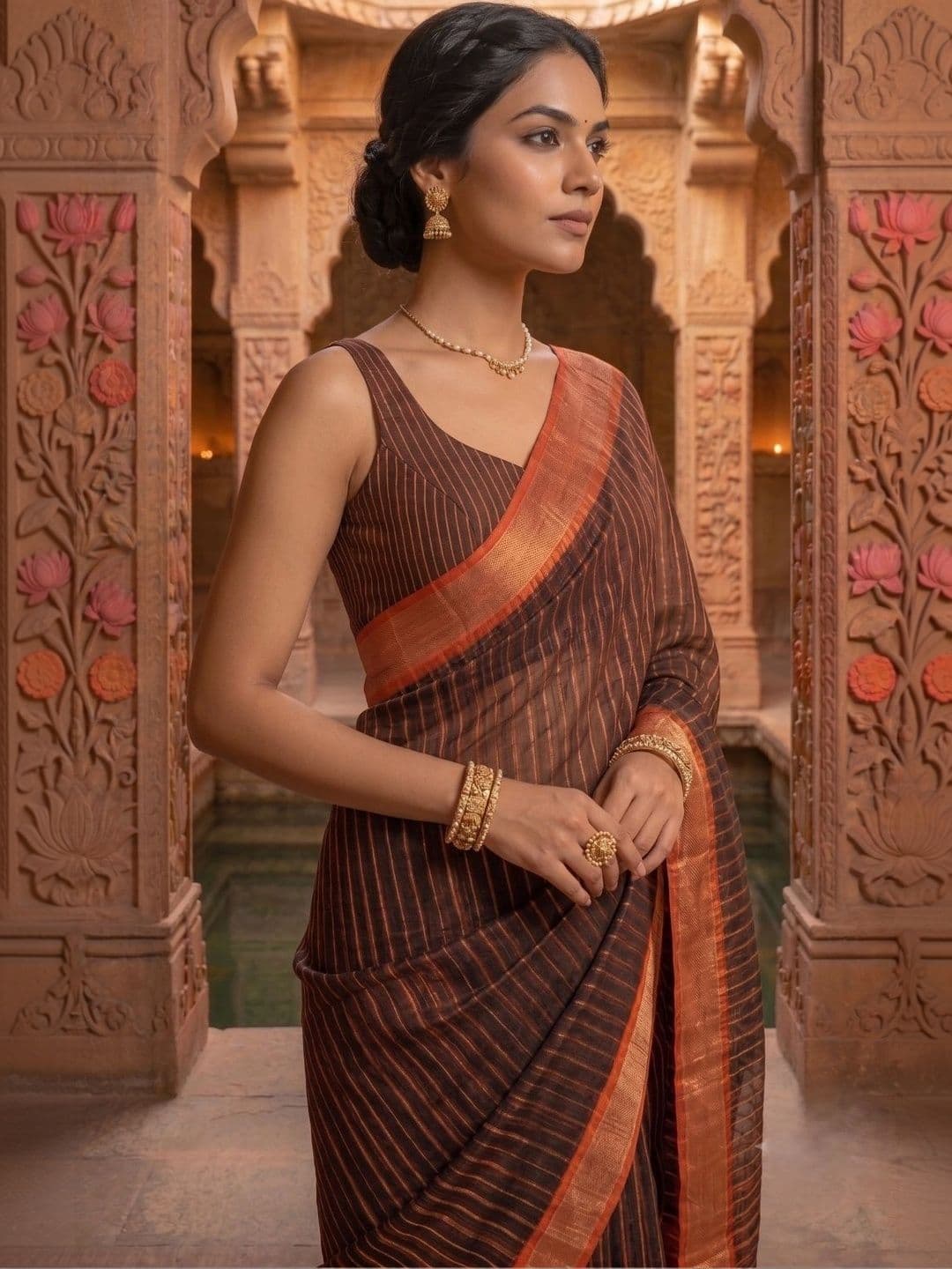 BORAD FASHION Striped Designer Chanderi Saree thumbnail 3