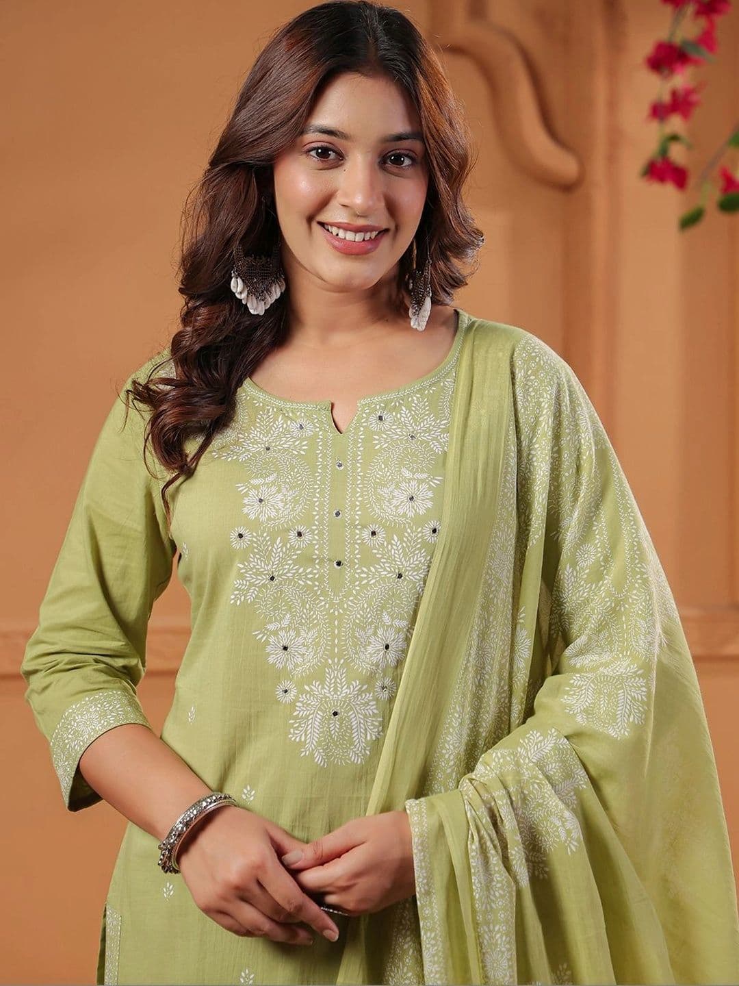 Misaina Women Ethnic Motifs Regular Mirror Work Pure Cotton Kurta with Trousers & Dupatta thumbnail 6