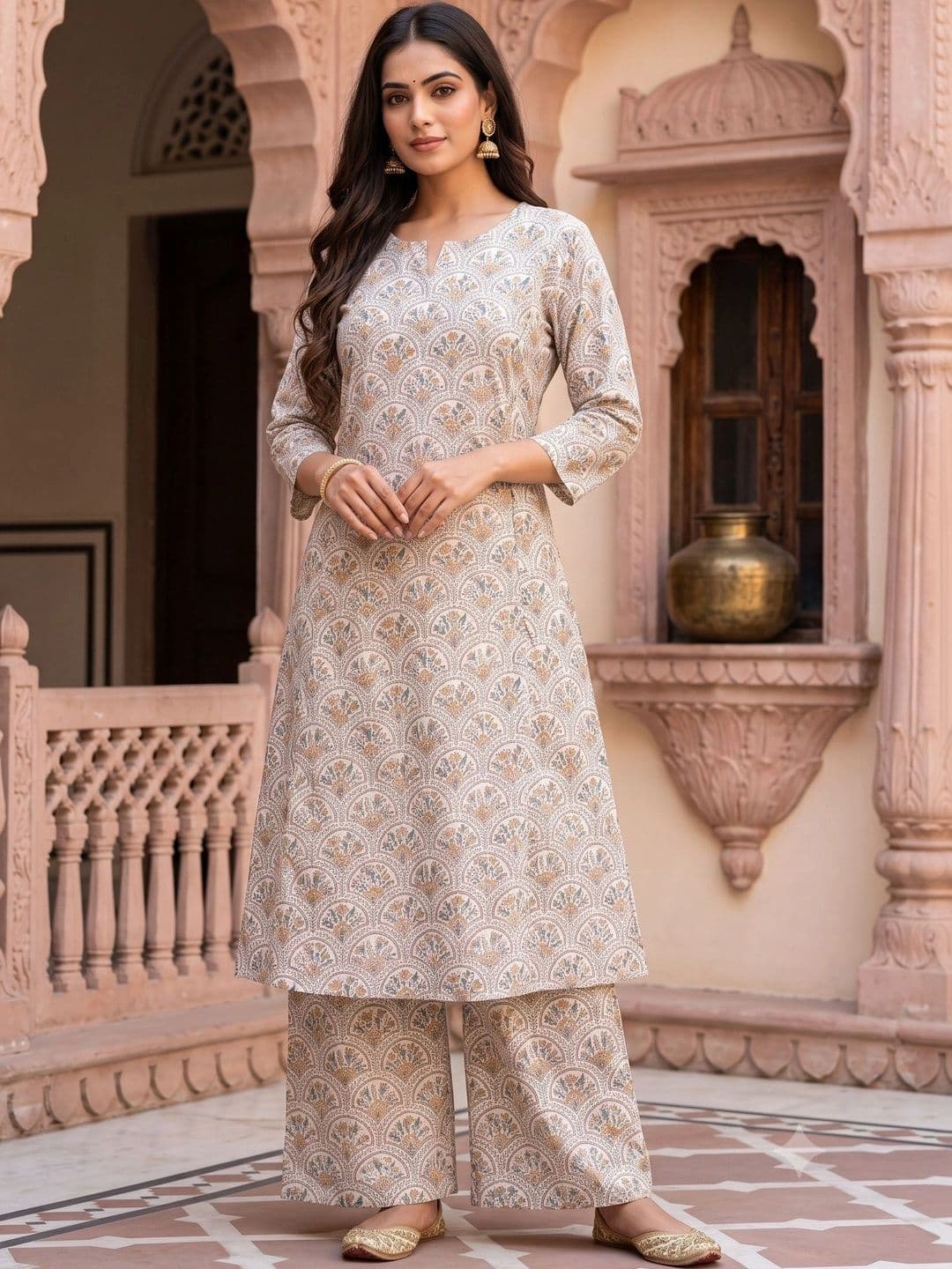 KALINI Women Ethnic Motifs Printed Regular Pure Cotton Kurta with Palazzos - view 1