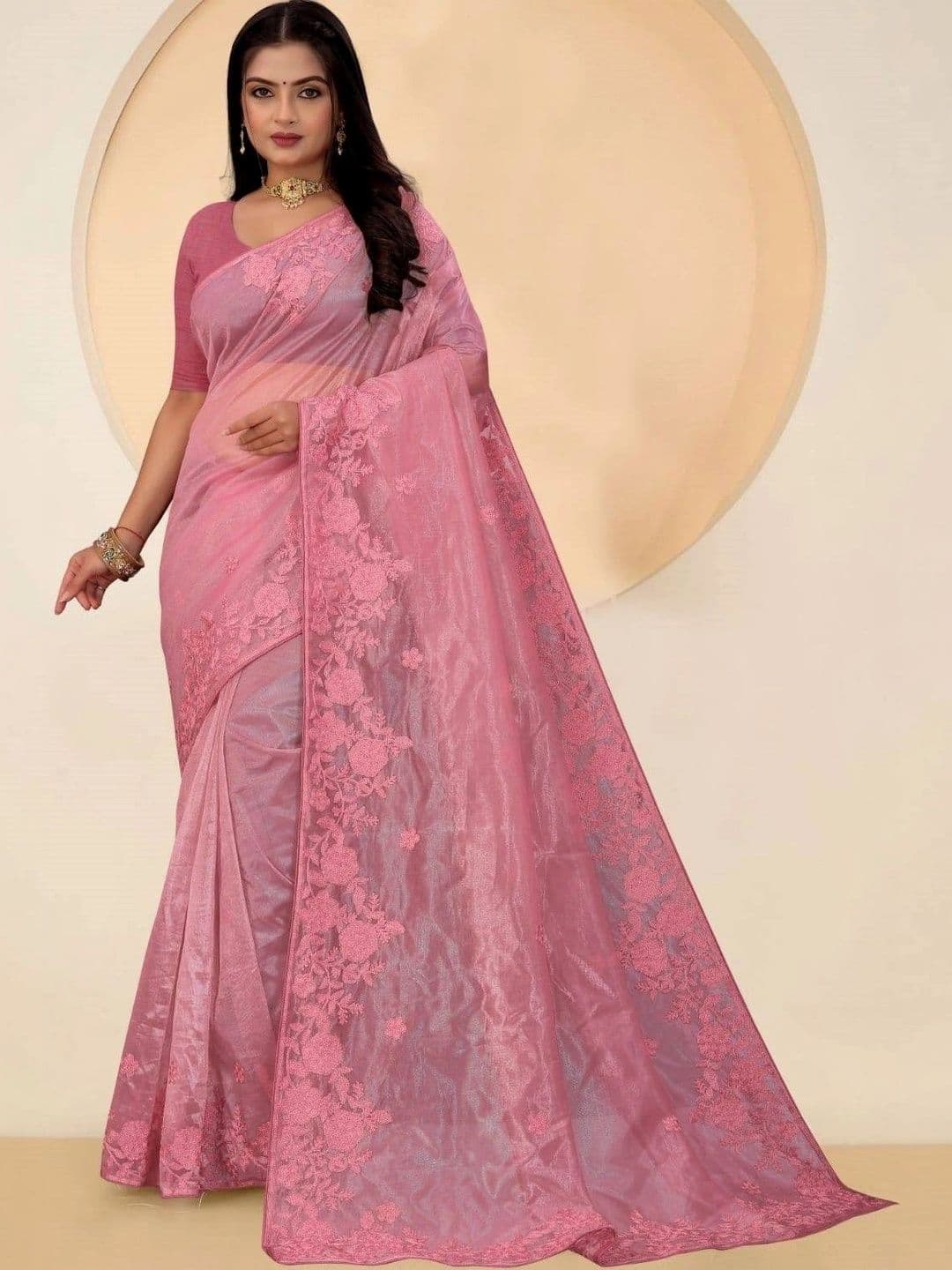 akhodalkrp Floral Embroidered Net Designer Saree - view 1