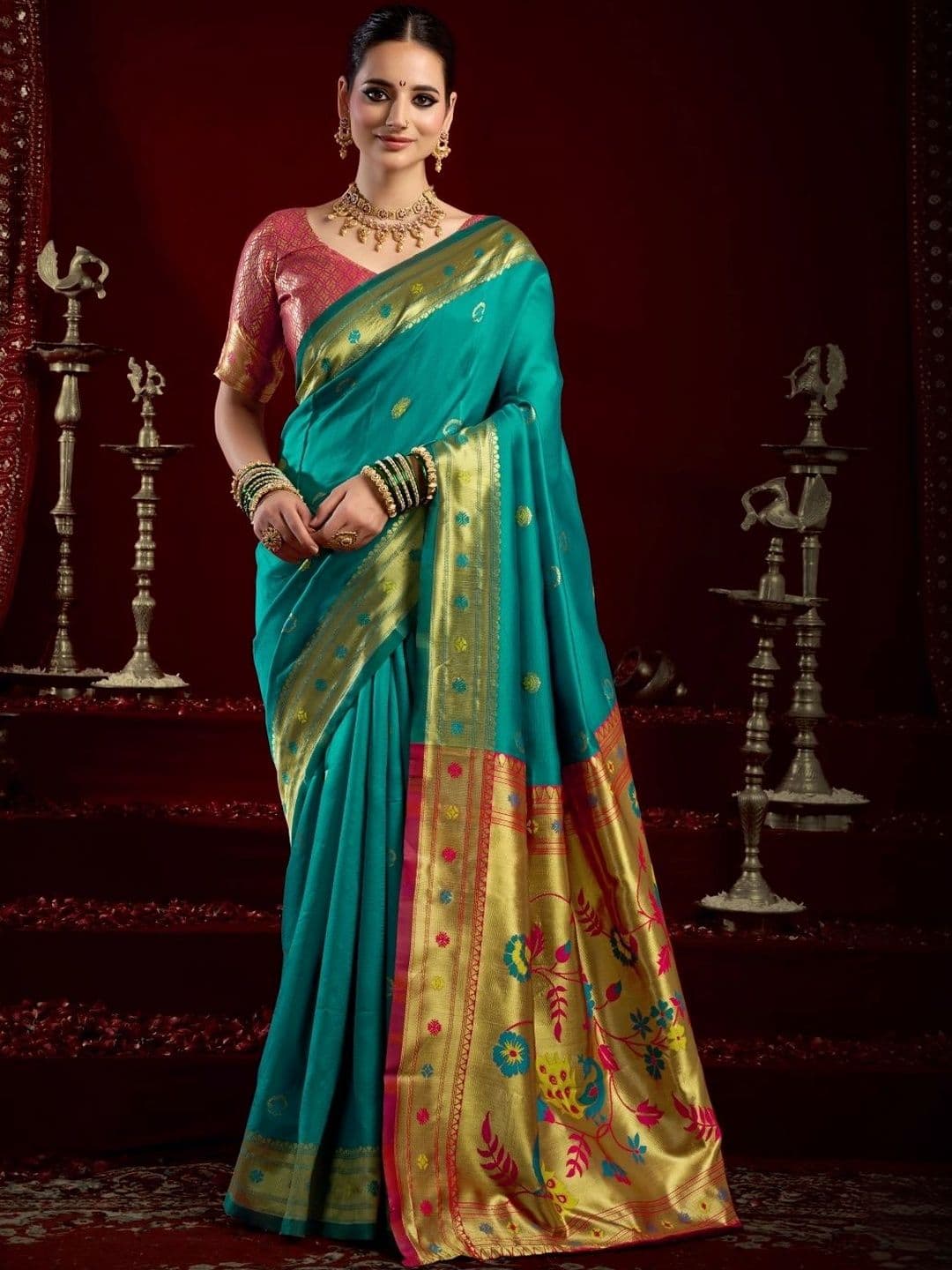 BORAD FASHION Woven Design Zari Silk Blend Designer Paithani Saree - view 1