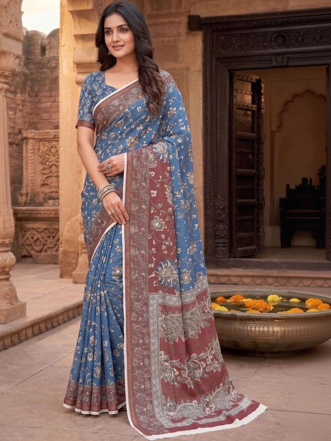 BORAD FASHION Floral Designer Chanderi Saree thumbnail 3