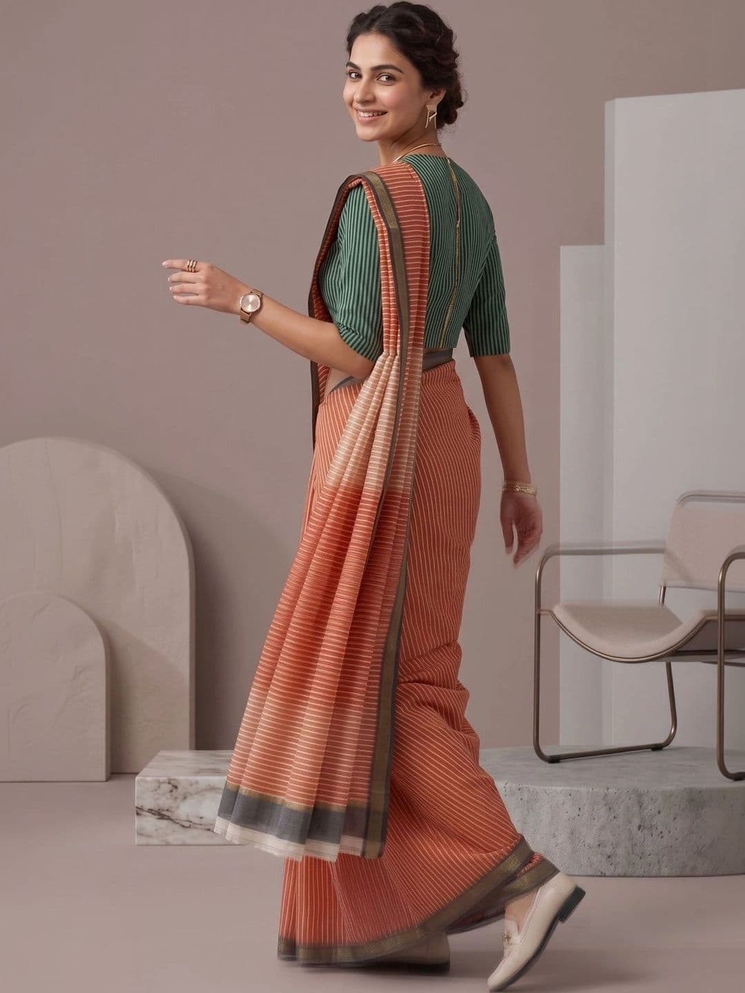 BORAD FASHION Striped Designer Chanderi Saree thumbnail 3