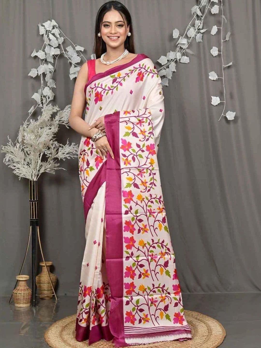 RoyBoni Floral Pure Cotton Taant Saree - view 1