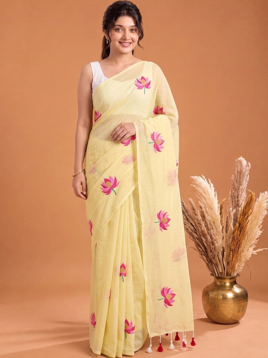 Aparna Floral Embroidered Pure Cotton Saree - view 1