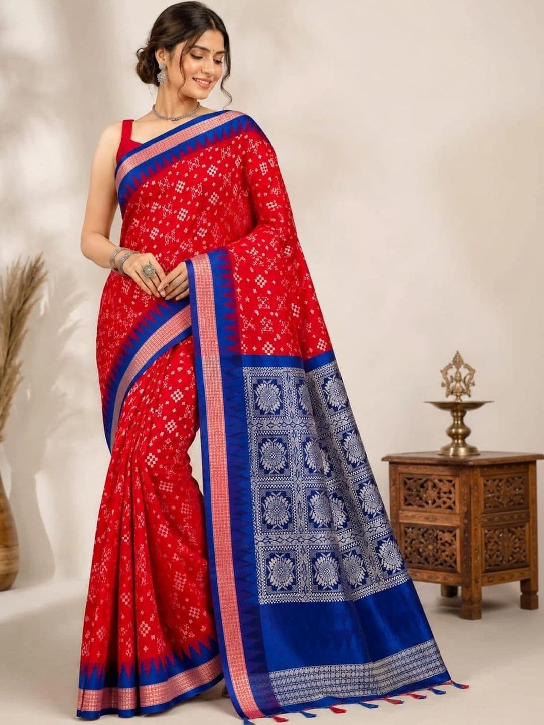 saree destination Woven Design Zari Art Silk Sambalpuri Saree thumbnail 3