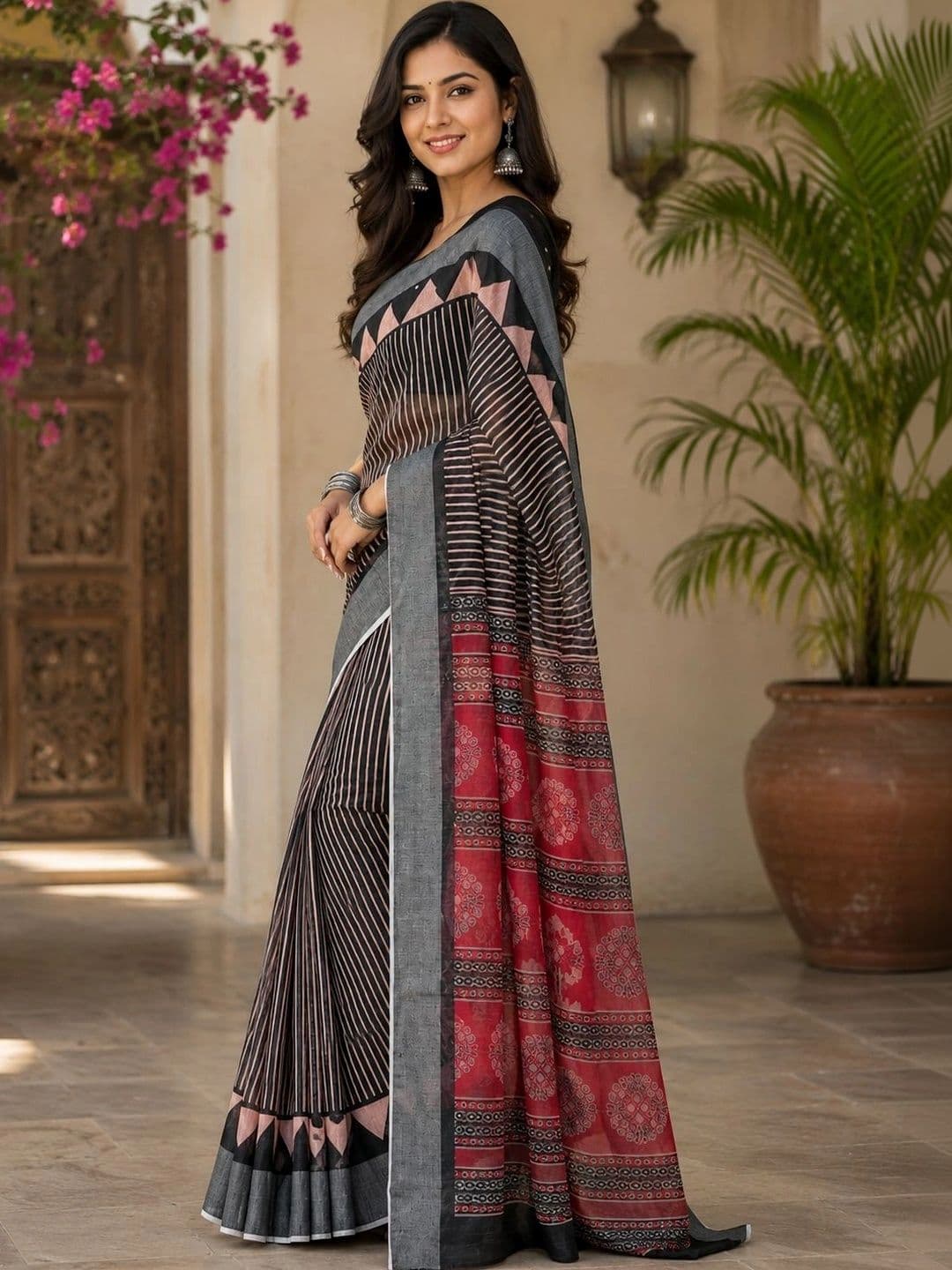 BORAD FASHION Striped Designer Chanderi Saree thumbnail 4
