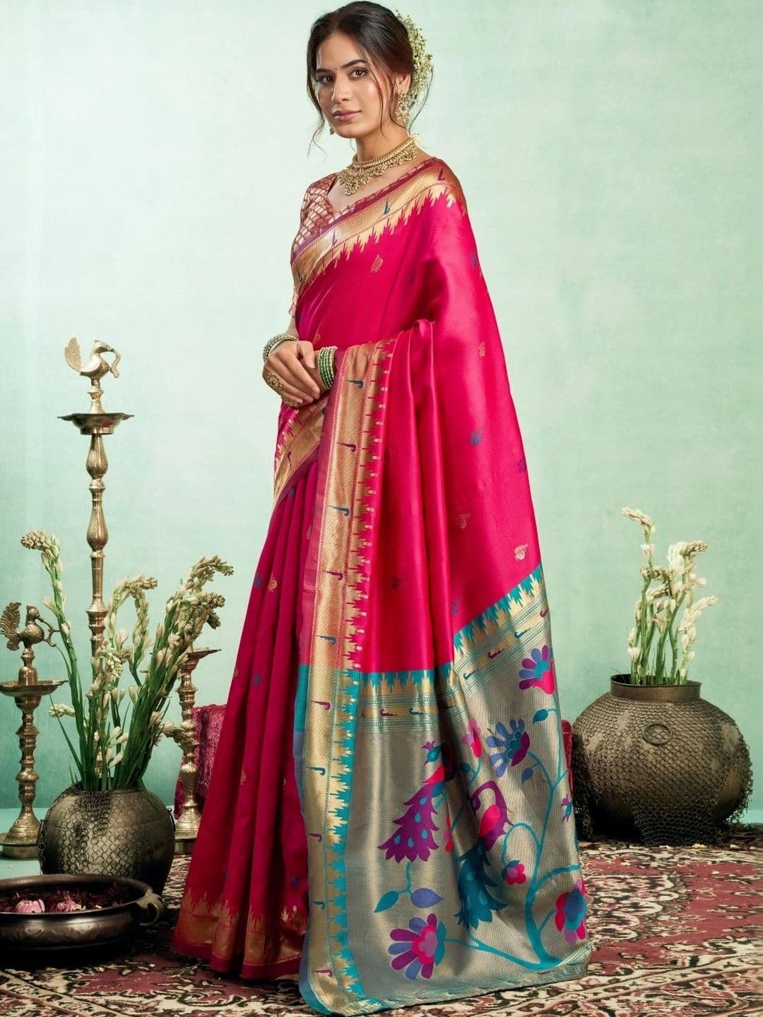 BORAD FASHION Woven Design Zari Silk Blend Designer Paithani Saree thumbnail 4