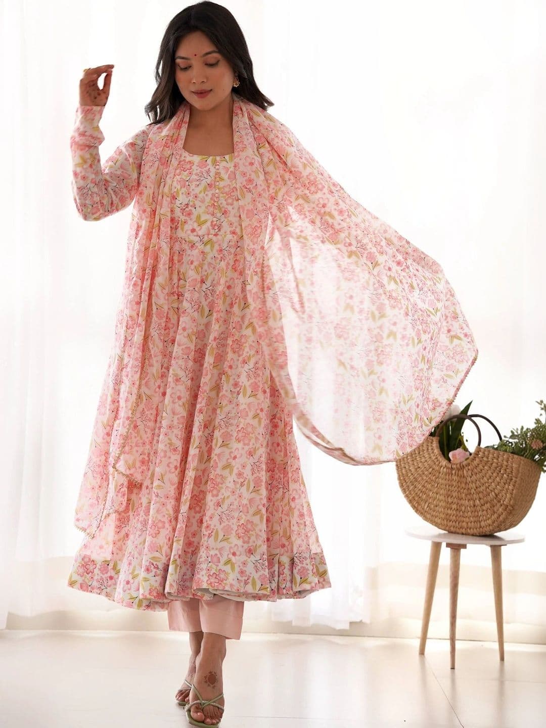 SAJAVAT ETHENIC WEAR Women Floral Printed Regular Kurta with Trousers & With Dupatta thumbnail 5