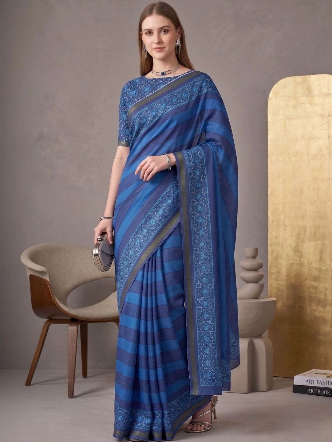 BORAD FASHION Striped Designer Chanderi Saree - view 1