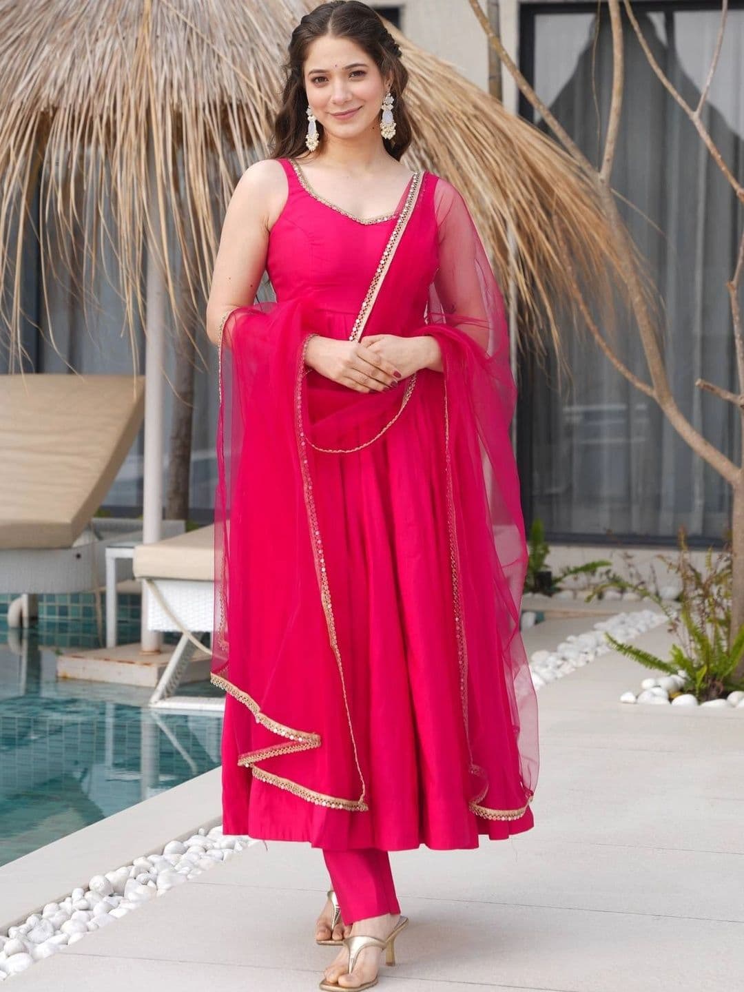 SAJAVAT ETHENIC WEAR Women Regular Chanderi Silk Kurta with Trousers & With Dupatta thumbnail 2