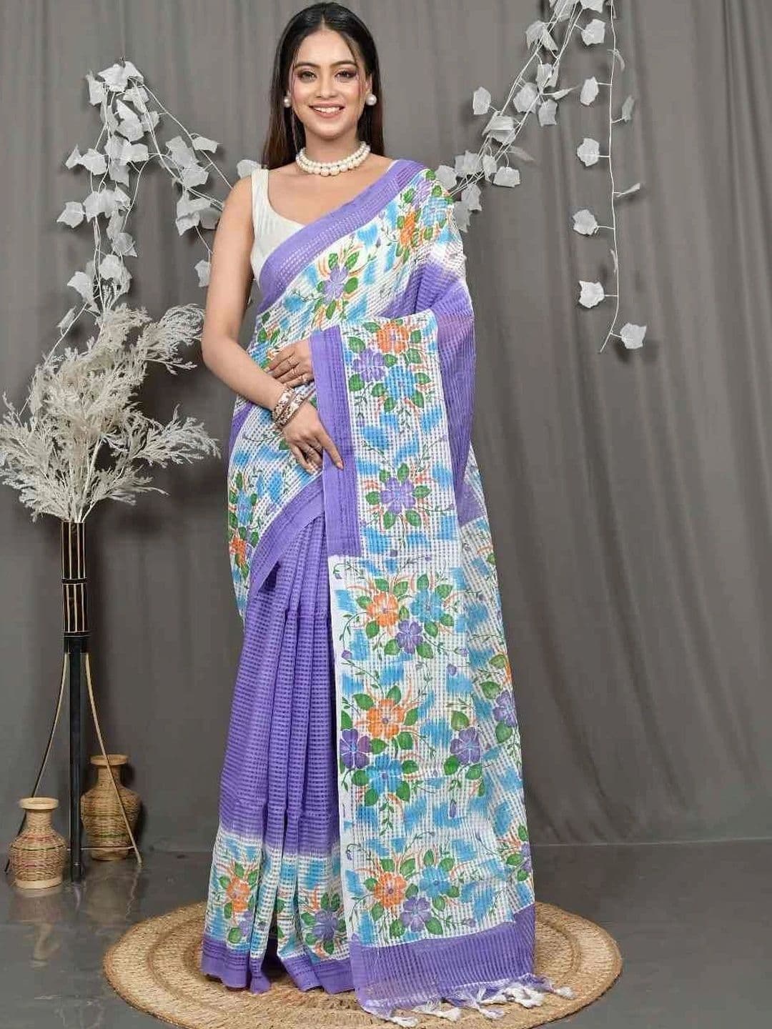 RoyBoni Women Floral Pure Cotton Taant Saree - view 1