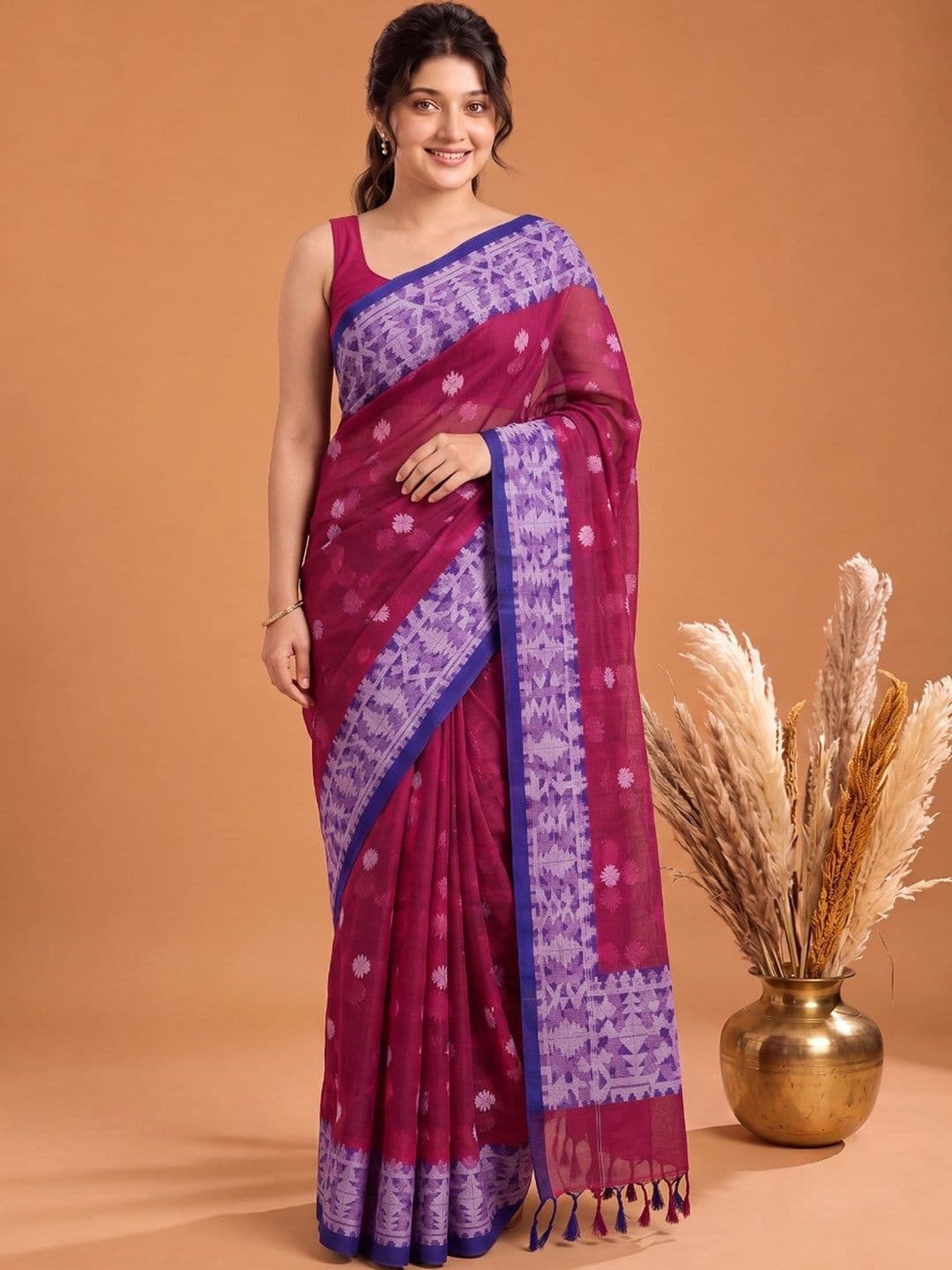 Aparna Ethnic Motifs Women Pure Cotton Jamdani Saree - view 1