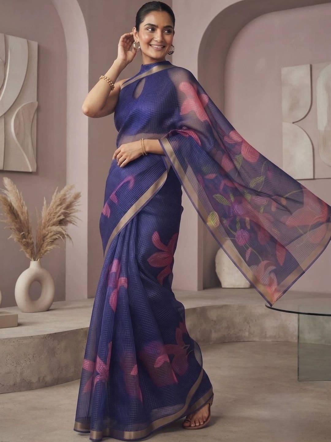 BORAD FASHION Floral Designer Chanderi Saree thumbnail 2