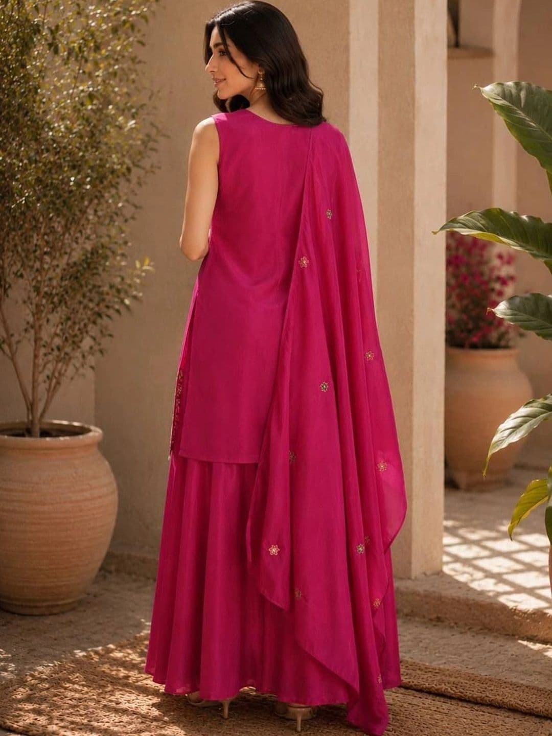 Twin girls clothing Women Ethnic Motifs Embroidered Regular Sequinned Kurta with Palazzos & With Dupatta thumbnail 3