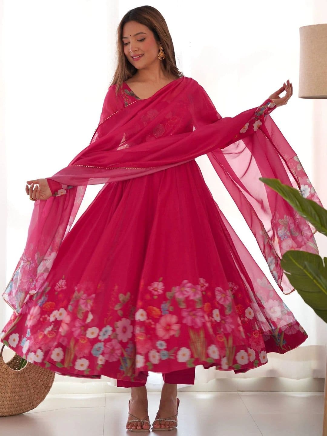 SAJAVAT ETHENIC WEAR Women Floral Printed Empire Kurta with Trousers & With Dupatta thumbnail 4
