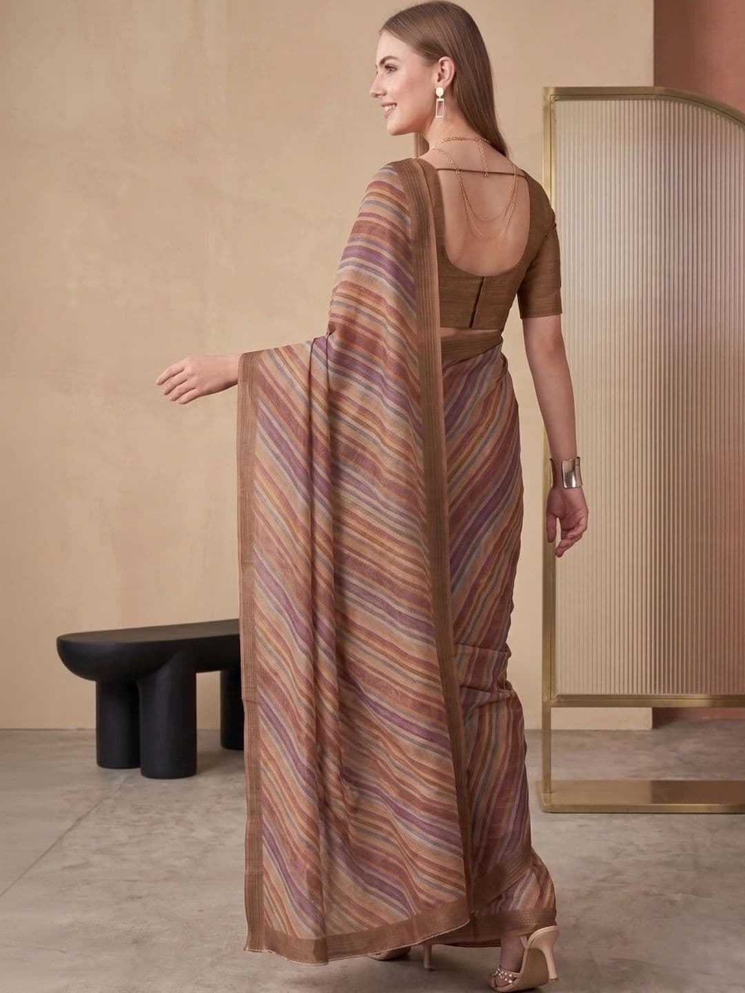 BORAD FASHION Striped Designer Chanderi Saree thumbnail 2