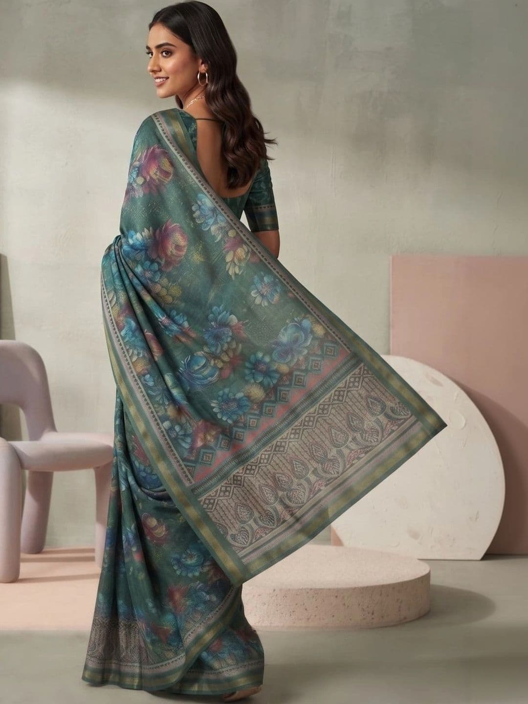 BORAD FASHION Women Floral Designer Chanderi Saree thumbnail 3