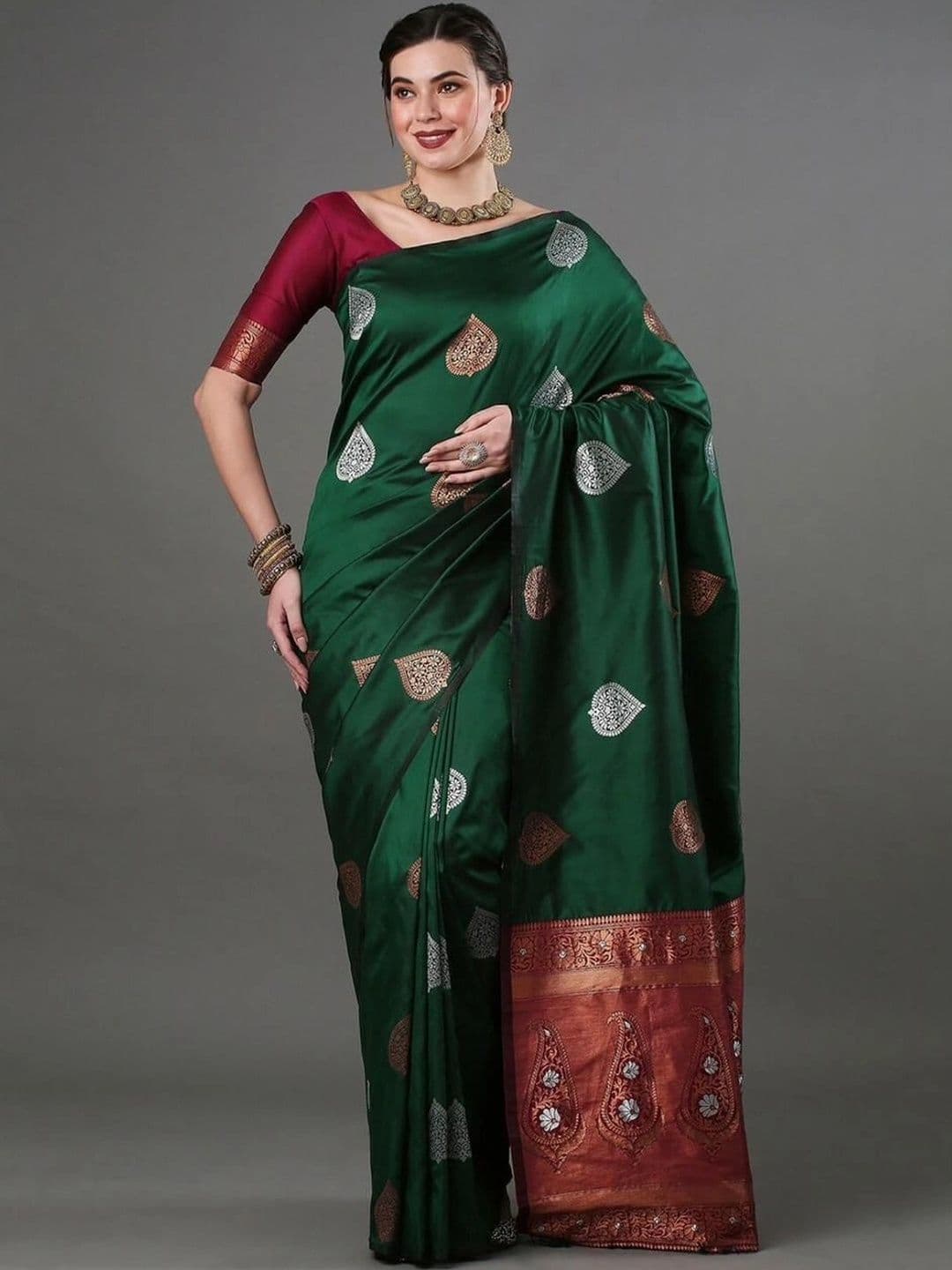 revika Woven Design Zari Art Silk Designer Kanjeevaram Saree thumbnail 4