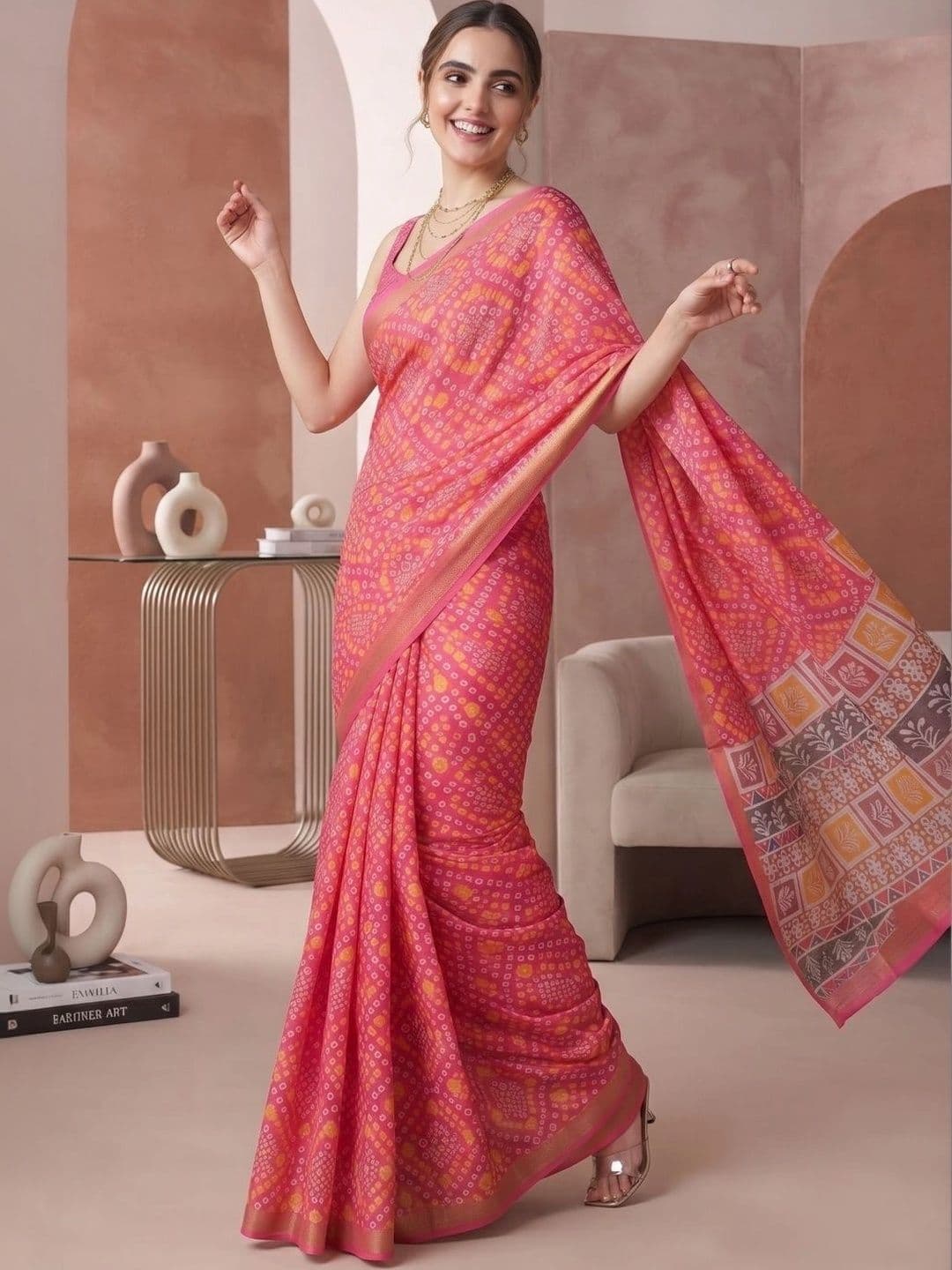 BORAD FASHION Bandhani Designer Chanderi Saree thumbnail 2