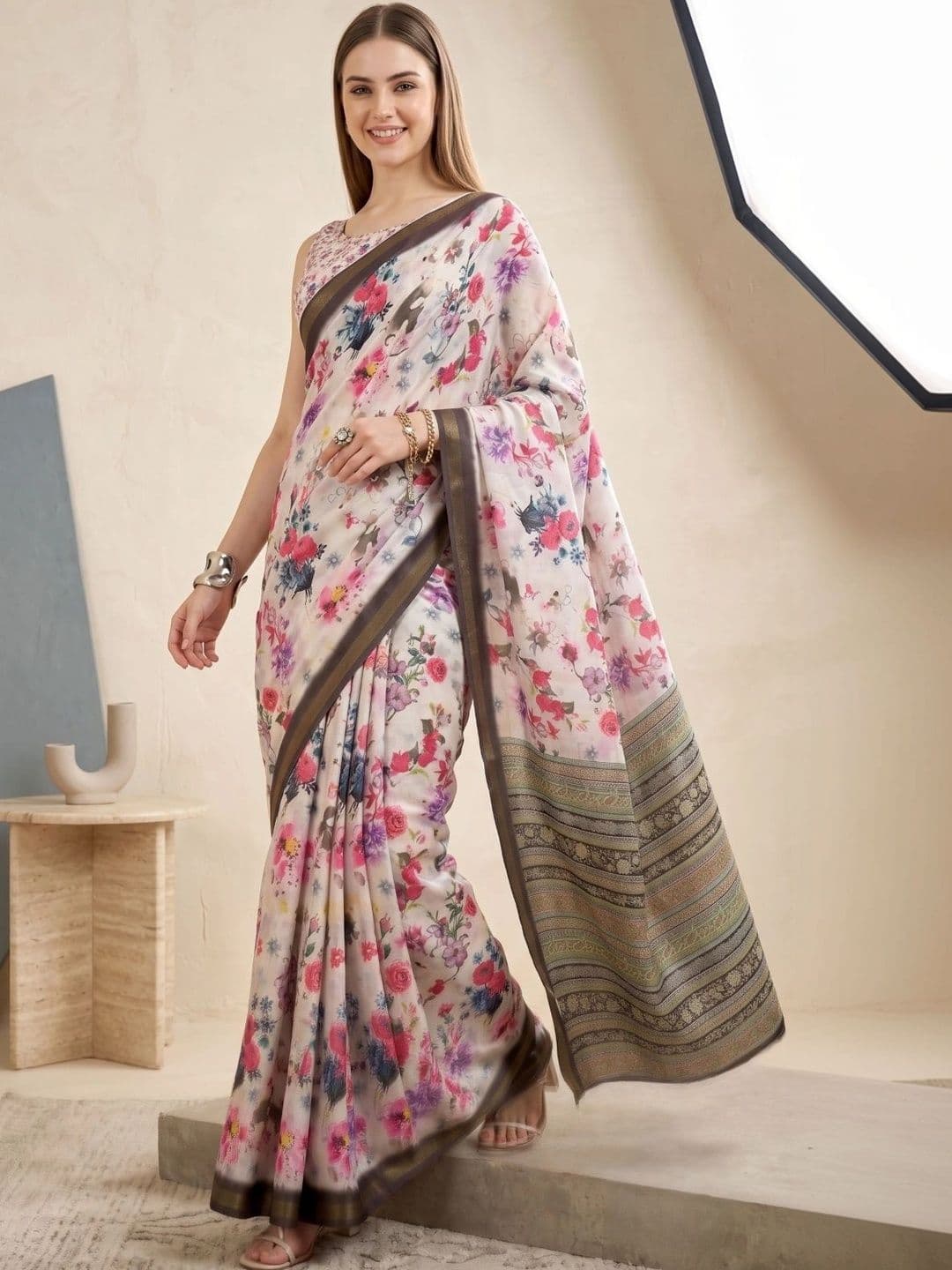 BORAD FASHION Floral Designer Chanderi Saree thumbnail 2