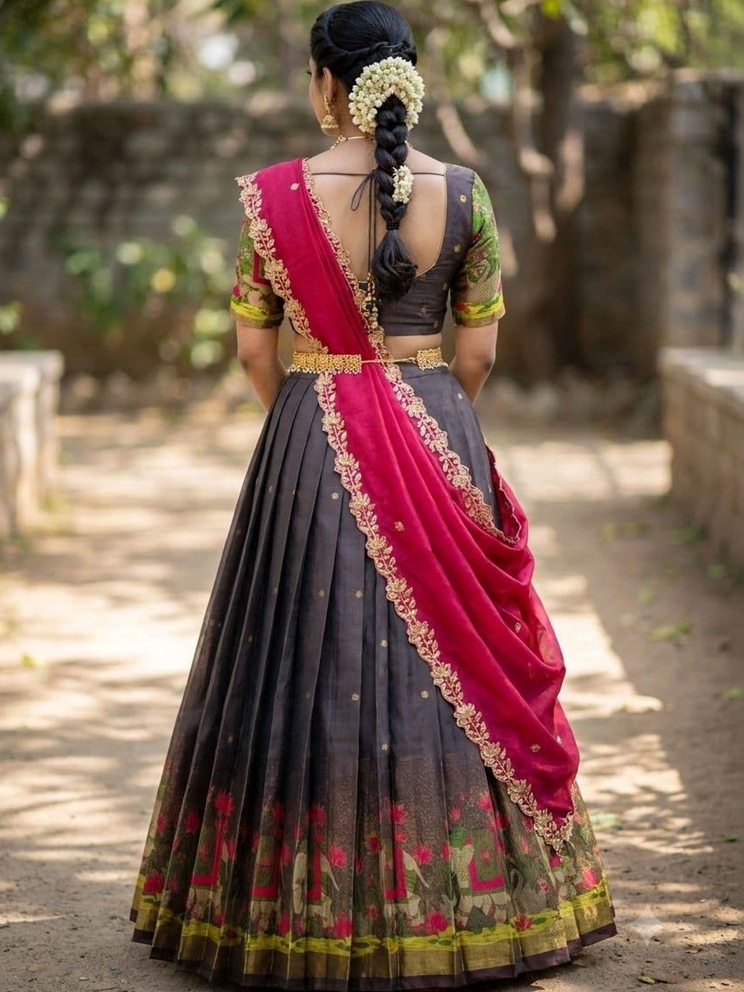 Fabcartz Embroidered Semi-Stitched Lehenga & Unstitched Blouse With Dupatta thumbnail 3