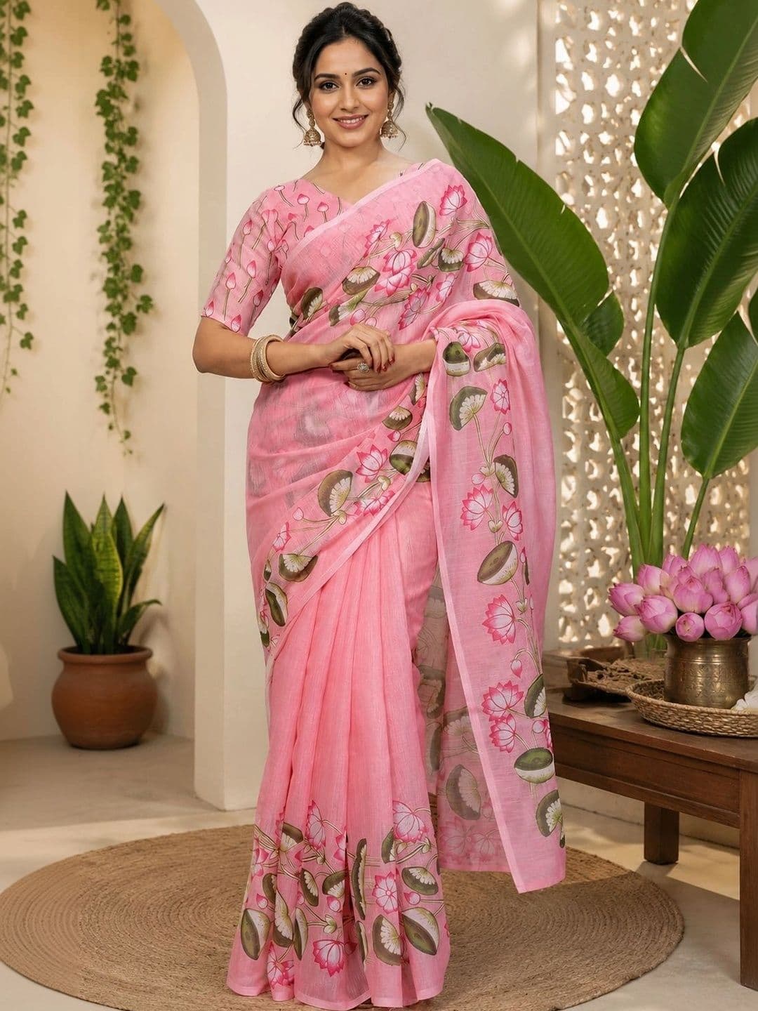 BORAD FASHION Floral Designer Chanderi Saree - view 1