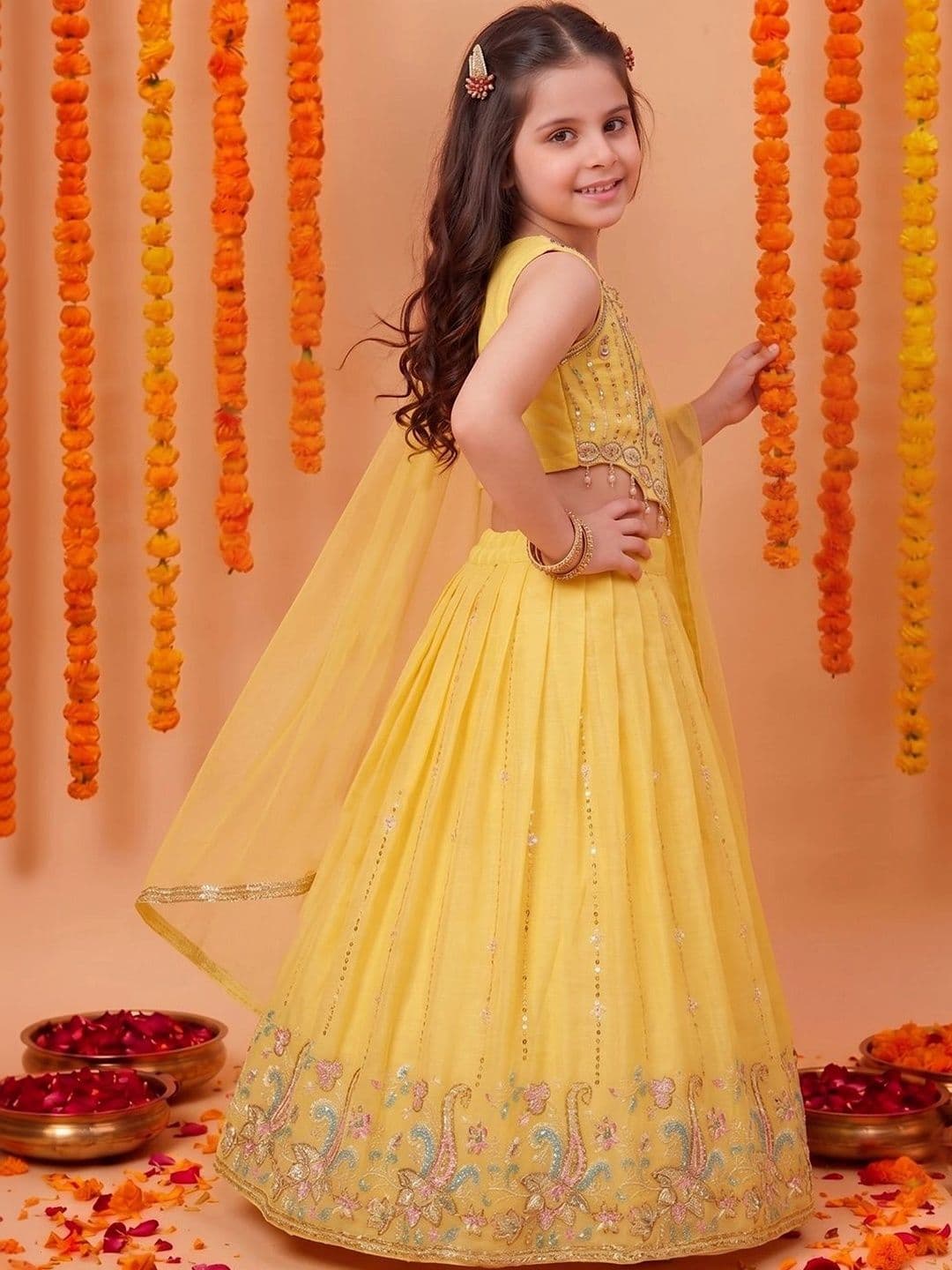FASHION DREAM Girls Embellished Sequinned Ready to Wear Lehenga & Blouse With Dupatta thumbnail 3