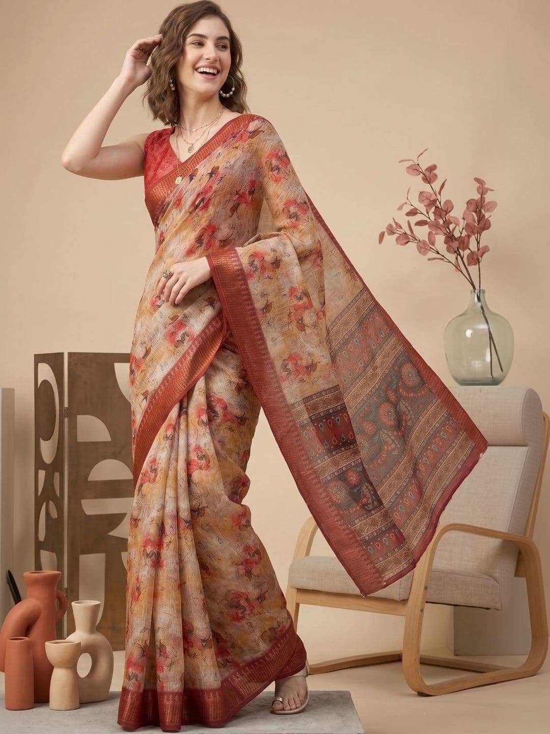 BORAD FASHION Designer Chanderi Saree thumbnail 4
