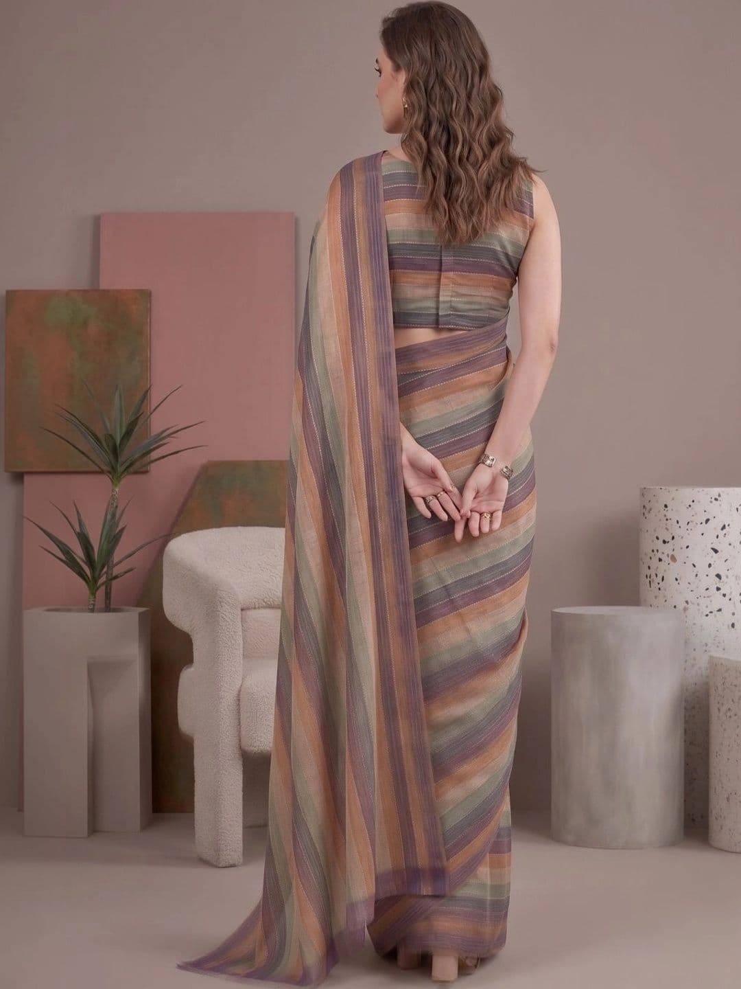 BORAD FASHION Striped Designer Chanderi Saree thumbnail 3