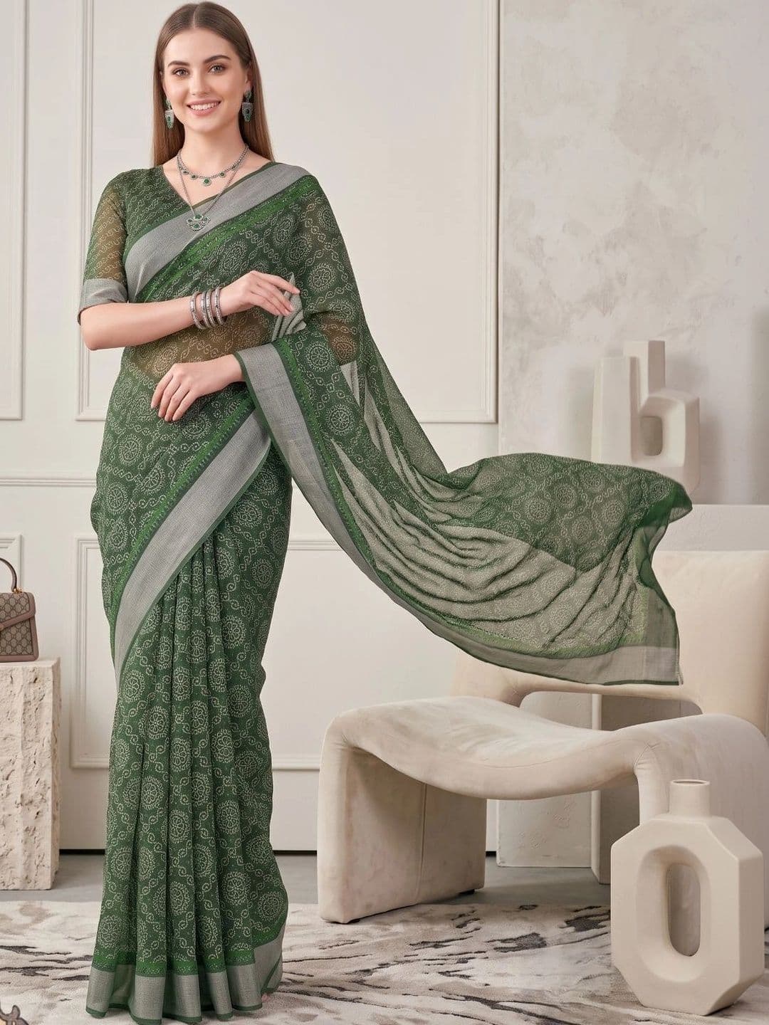BORAD FASHION Bandhani Designer Chanderi Saree thumbnail 4