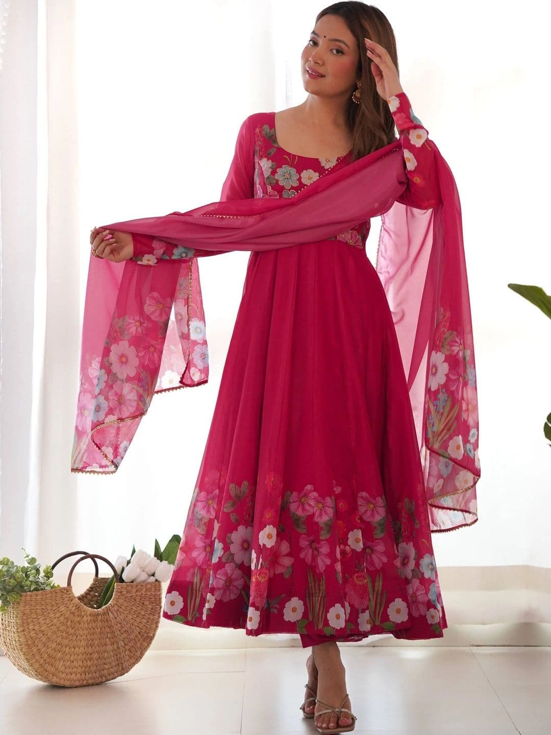 SAJAVAT ETHENIC WEAR Women Floral Printed Empire Kurta with Trousers & With Dupatta thumbnail 3