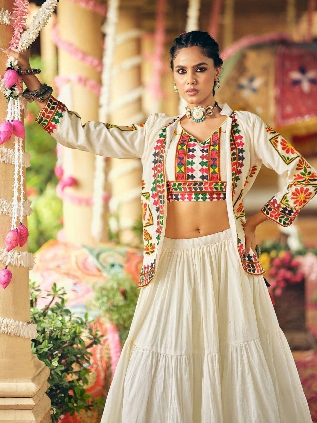 Sangria Embroidered Thread Work Ready to Wear Lehenga & - view 1