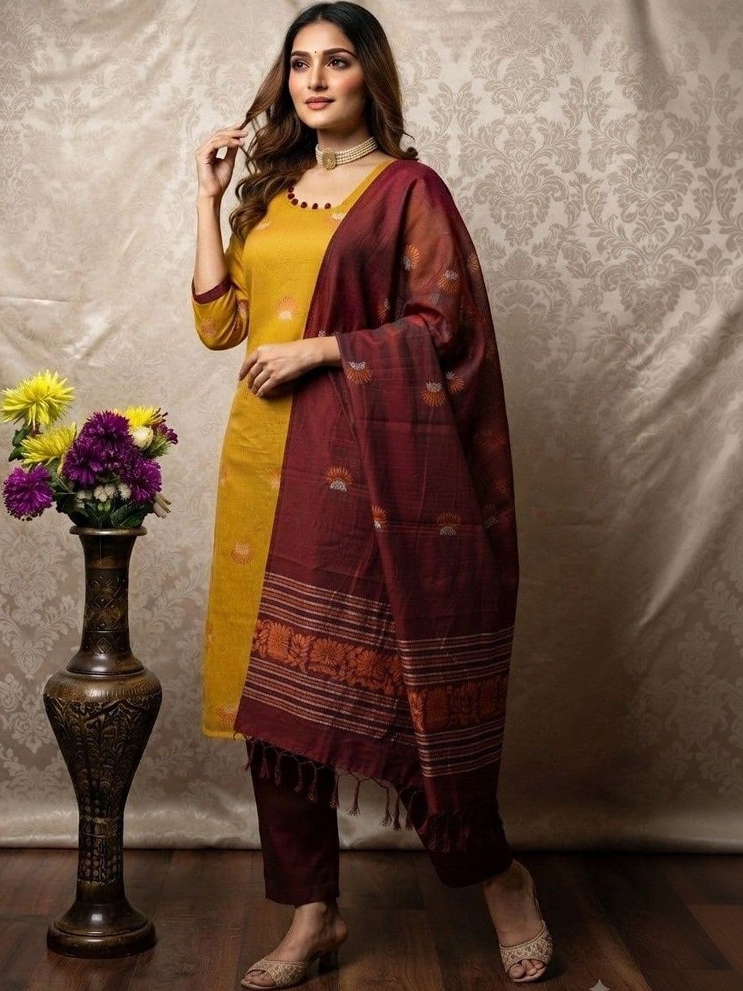 ZARVELA Women Ethnic Motifs Printed Regular Kurta with Trousers & With Dupatta thumbnail 2